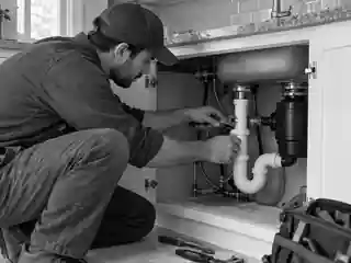 Fictional grayscale plumber trade photo